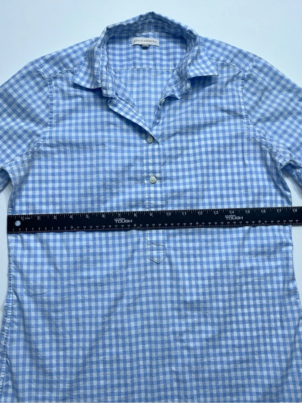 Ann Mashburn Popover Shirt Womens Small Blue Long Sleeve Gingham Poplin - Picture 4 of 16